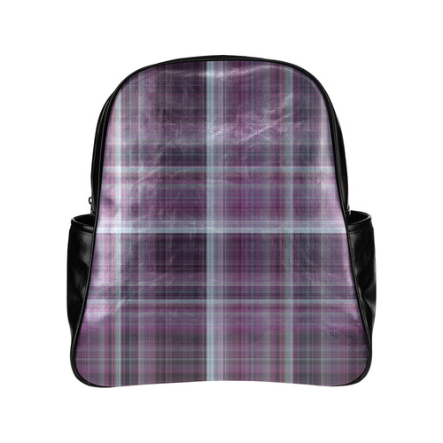 purple plaid Multi-Pockets Backpack (Model 1636)