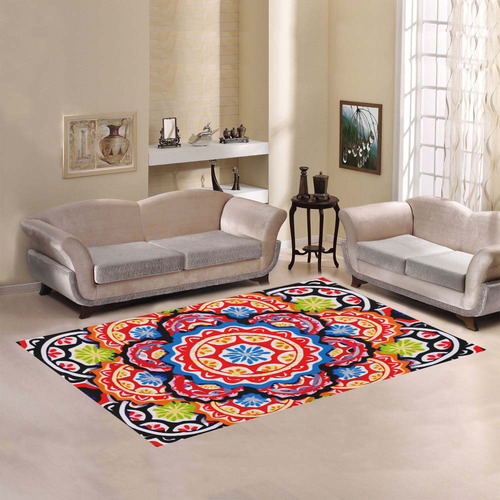 Red Blue Yellow Abstract Floral Mandala Area Rug7'x5'