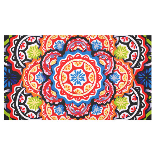 Red Blue Yellow Abstract Floral Mandala Cotton Linen Tablecloth 60"x 104"