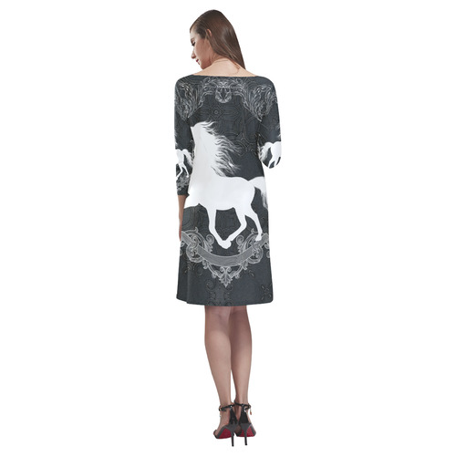 Horse, black and white Rhea Loose Round Neck Dress(Model D22)