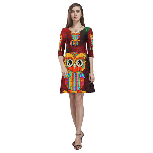 Cute owl, mandala design Tethys Half-Sleeve Skater Dress(Model D20)