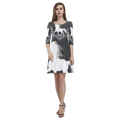 Horse, black and white Tethys Half-Sleeve Skater Dress(Model D20)