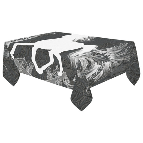 Horse, black and white Cotton Linen Tablecloth 60"x 104"
