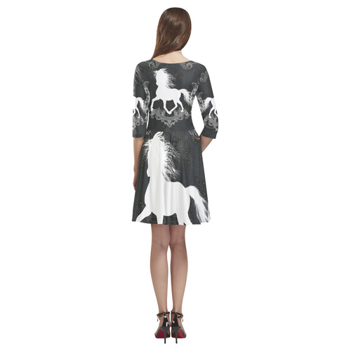 Horse, black and white Tethys Half-Sleeve Skater Dress(Model D20)