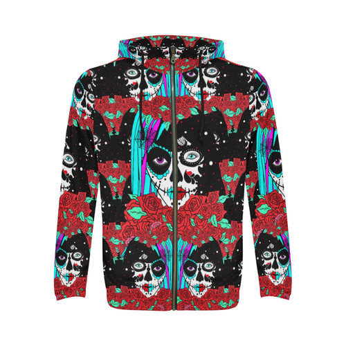 Identity crisis sugarskull- Day of the dead All Over Print Full Zip Hoodie for Men (Model H14)