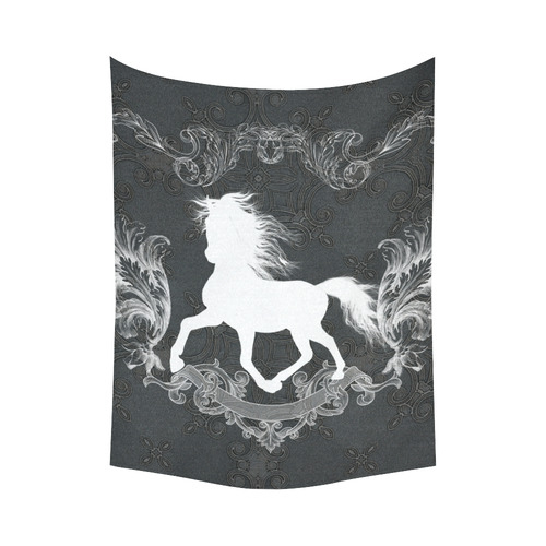 Horse, black and white Cotton Linen Wall Tapestry 60"x 80"