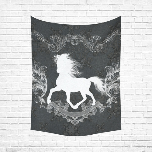 Horse, black and white Cotton Linen Wall Tapestry 60"x 80"