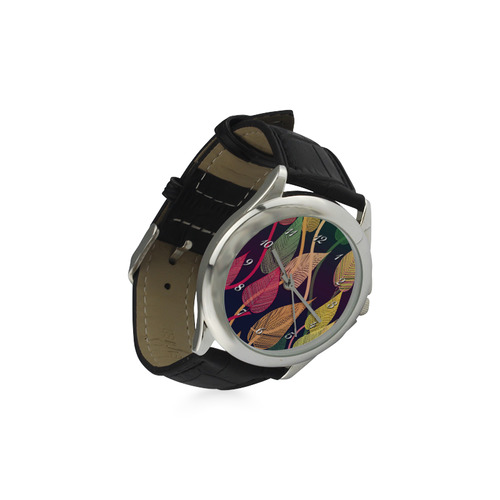 Colorful Autumn Leaves Women's Classic Leather Strap Watch(Model 203)