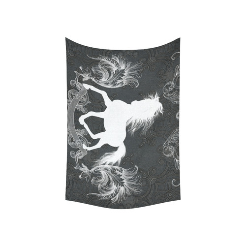 Horse, black and white Cotton Linen Wall Tapestry 60"x 40"