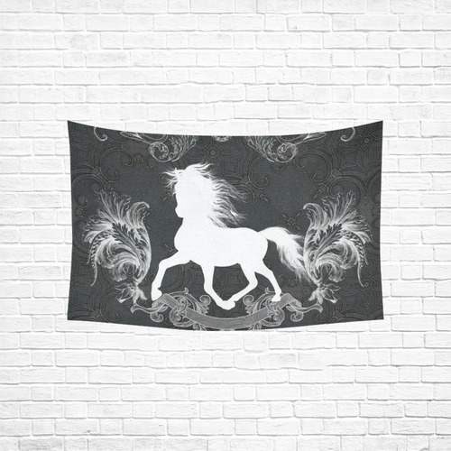 Horse, black and white Cotton Linen Wall Tapestry 60"x 40"