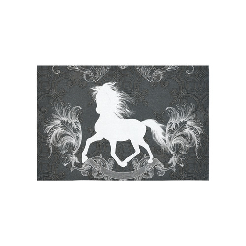 Horse, black and white Cotton Linen Wall Tapestry 60"x 40"