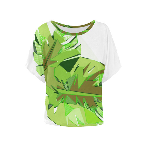 Tropical Geometric Monstera Leaves Women's Batwing-Sleeved Blouse T shirt (Model T44)
