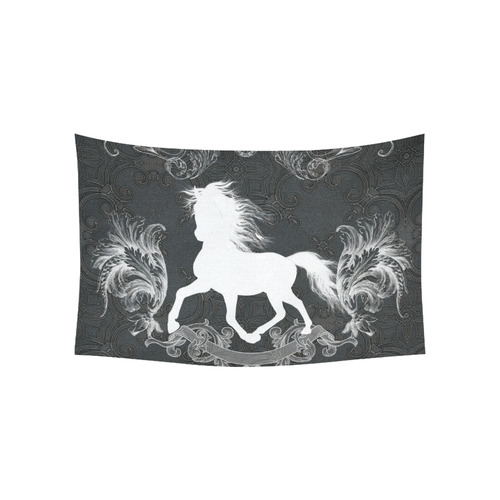 Horse, black and white Cotton Linen Wall Tapestry 60"x 40"