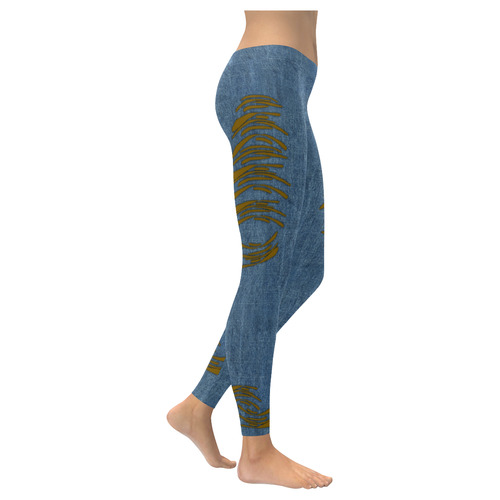 Halloween Torn Look Denim Jeans - Dark Skin Women's Low Rise Leggings (Invisible Stitch) (Model L05)