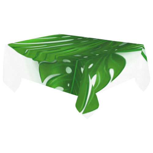 Glossy Green Monstera Leaves Cotton Linen Tablecloth 60"x 104"