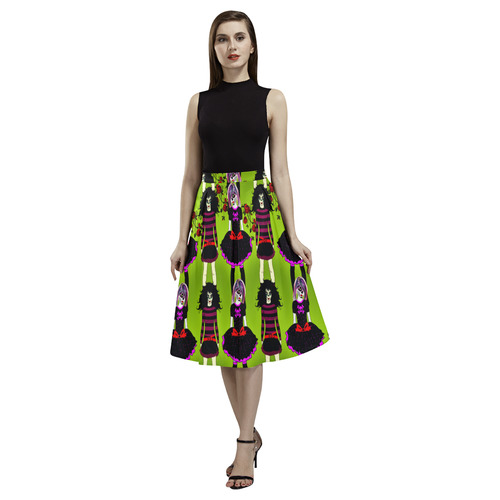 Day of the dead sugarskull friends - green Aoede Crepe Skirt (Model D16)