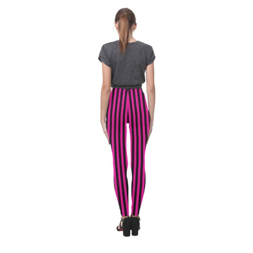 Halloween Black and Pink Stripes Cassandra Women's Leggings (Model L01)