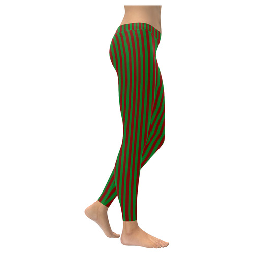 Halloween Stripes Green and Red Women's Low Rise Leggings (Invisible Stitch) (Model L05)