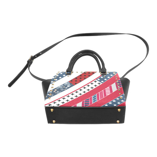 Red white blue pattern Rivet Shoulder Handbag (Model 1645)