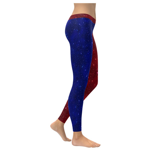 Halloween Sparkle Blue and Red Women's Low Rise Leggings (Invisible Stitch) (Model L05)