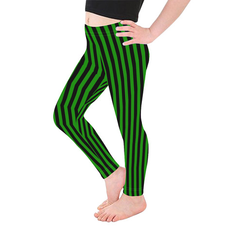 Halloween Black and Green Stripes Kid's Ankle Length Leggings (Model L06)