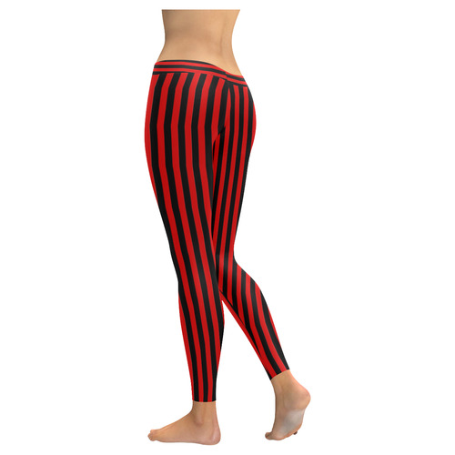 Halloween Black and Red Stripes Women's Low Rise Leggings (Invisible Stitch) (Model L05)