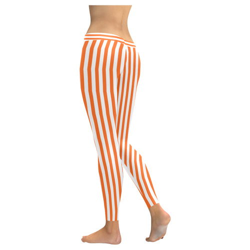 Halloween Orange and White Stripes Women's Low Rise Leggings (Invisible Stitch) (Model L05)