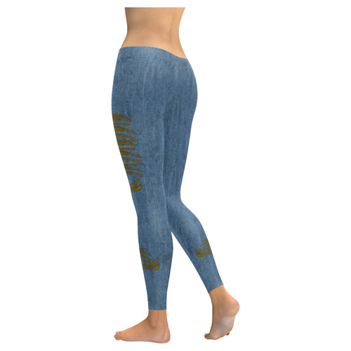Halloween Torn Look Denim Jeans Women's Low Rise Leggings (Invisible Stitch) (Model L05)