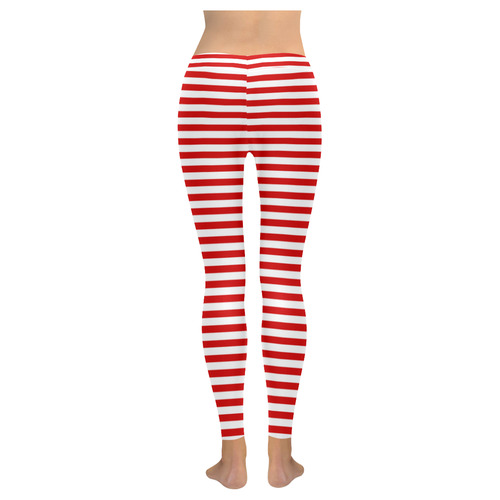 Halloween Red and White Stripes Women's Low Rise Leggings (Invisible Stitch) (Model L05)