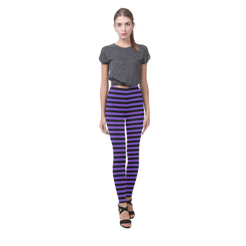 Halloween Black and Purple Stripes Cassandra Women's Leggings (Model L01)