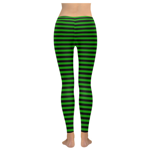 Halloween Black and Green Stripes Women's Low Rise Leggings (Invisible Stitch) (Model L05)