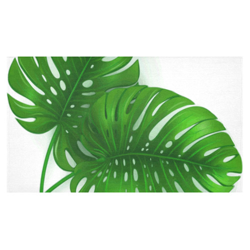 Glossy Green Monstera Leaves Cotton Linen Tablecloth 60"x 104"