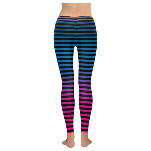 Black, Blue and Pink Stripes Women's Low Rise Leggings (Invisible Stitch) (Model L05)