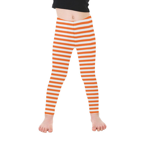 Halloween White and Orange Stripes Kid's Ankle Length Leggings (Model L06)