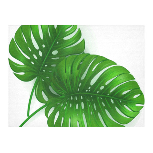 Glossy Green Monstera Leaves Cotton Linen Tablecloth 52"x 70"