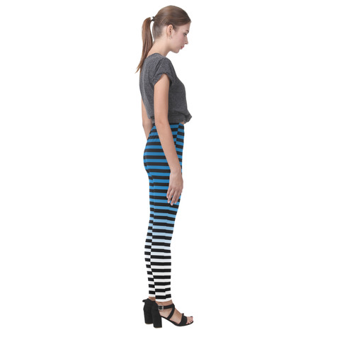Black, Blue and White Stripes Cassandra Women's Leggings (Model L01)