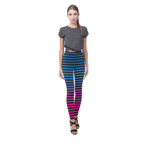 Black, Blue and Pink Stripes Cassandra Women's Leggings (Model L01)