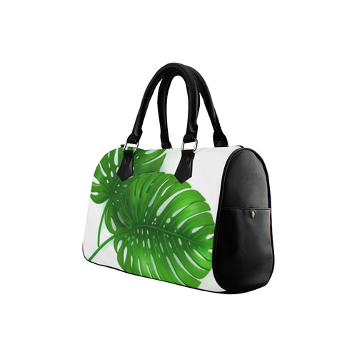 Glossy Green Monstera Leaves Boston Handbag (Model 1621)