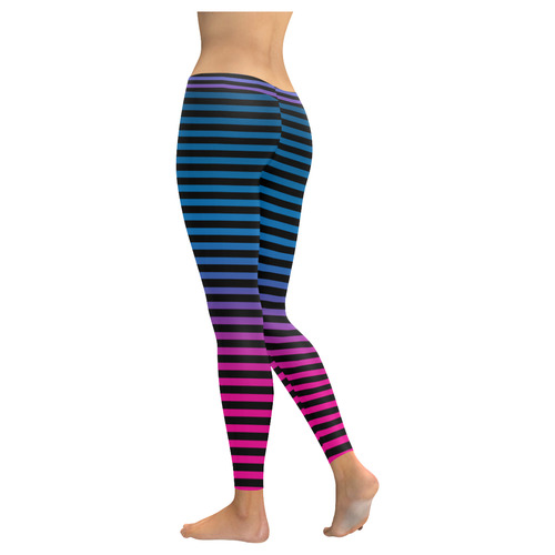 Black, Blue and Pink Stripes Women's Low Rise Leggings (Invisible Stitch) (Model L05)
