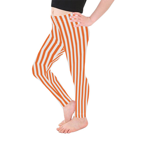 Halloween White and Orange Stripes Kid's Ankle Length Leggings (Model L06)