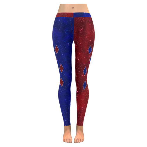 Sparkle Red and Blue Harlequin Women's Low Rise Leggings (Invisible Stitch) (Model L05)