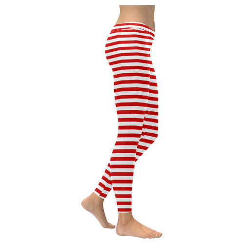 Halloween Red and White Stripes Women's Low Rise Leggings (Invisible Stitch) (Model L05)