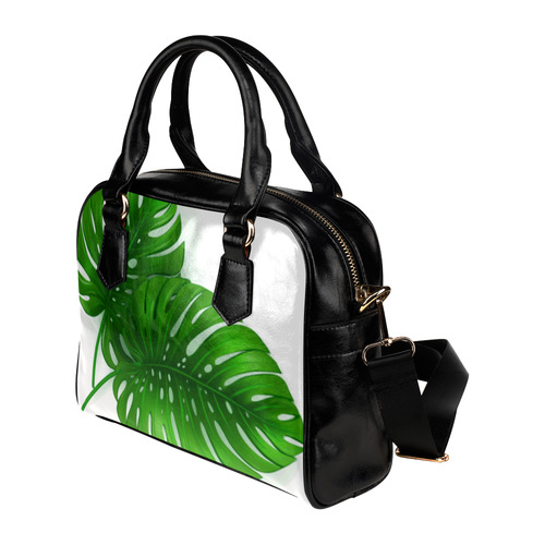 Glossy Green Monstera Leaves Shoulder Handbag (Model 1634)