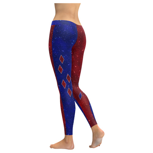 Sparkle Red and Blue Harlequin Women's Low Rise Leggings (Invisible Stitch) (Model L05)