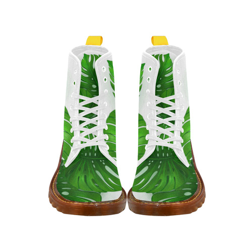 Glossy Green Monstera Leaves Martin Boots For Women Model 1203H