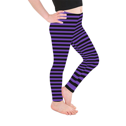 Halloween Black and Purple Stripes Kid's Ankle Length Leggings (Model L06)