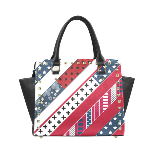 Red white blue pattern Rivet Shoulder Handbag (Model 1645)