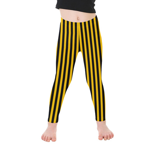 Halloween Black and  Yellow Stripes Kid's Ankle Length Leggings (Model L06)