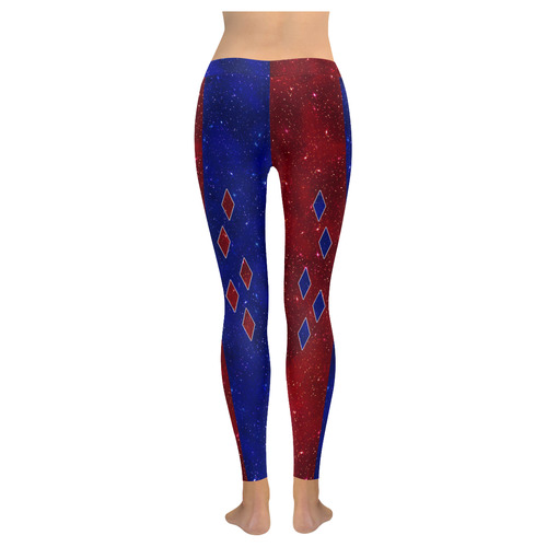 Sparkle Red and Blue Harlequin Women's Low Rise Leggings (Invisible Stitch) (Model L05)