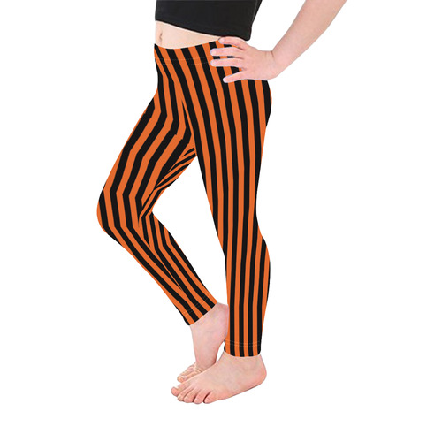 Halloween Black and Orange Stripes Kid's Ankle Length Leggings (Model L06)